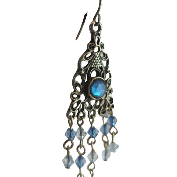 Earrings Blue Crystal dangle 9mm Round Crystal earrings Measure 7/8" X 3"Estate - Picture 1 of 7